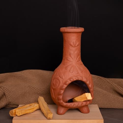 Handmade Palo Santo & Sage Burning Dish, Mini Floral Chiminea Smudge Bowl by MOUGIGI