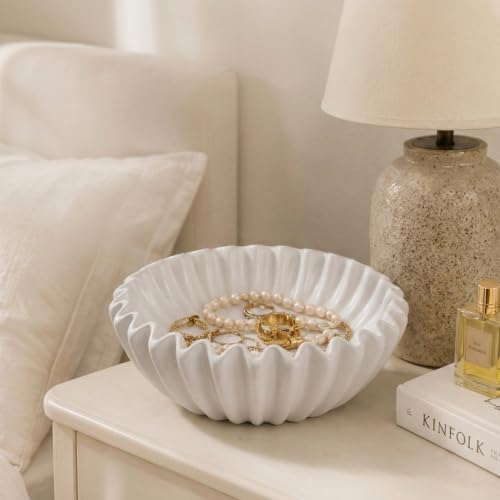Small Ceramic Bowl Ivory Decorative Bowl, Modern Home Decor Centerpiece 6 Inches Key Jewelry Ruffle Fluted Scalloped Bowl - Image 6
