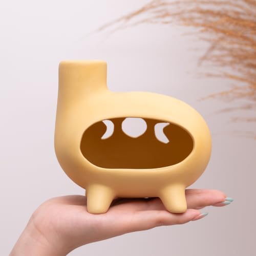 Handcrafted Yellow Clay Palo Santo Burner, Chimney Footed Sage Holder - Image 4