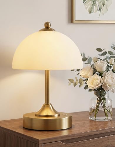 ROTTOGOON Cordless Table Lamp, 5200mAh Gold Rechargeable Battery Operated Lamp, 3-Way Dimmable Touch Lamps, Small Glass Bedside Nightstand Light for Bedroom Dining Table Living Room by ROTTOGOON
