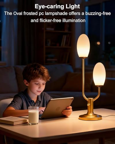 Lightdot Mid Century Modern Table Lamp Vintage Gold Dimmable Plug in - Image 4