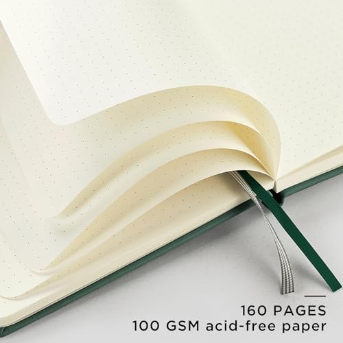 &And Per Se Dotted Journal Notebook, A5 Hardcover Leather Bullet Dotted Journal, 160 Pages 100 gsm Thick Paper, 3 Sheets of Stickers Included - 5.7'' x 8'' （Green） - Image 4