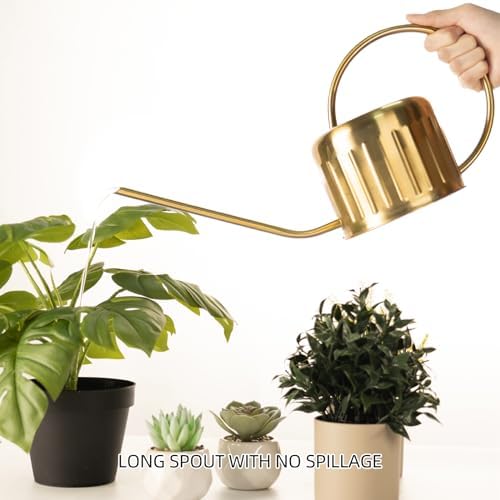 34oz/1L Stainless Steel Watering Can, Rust-Proof Indoor/Outdoor Watering Can for House Plants, Long Spout Water Can for Succulent Bonsai Garden Flowers (Gold Color) - Image 3
