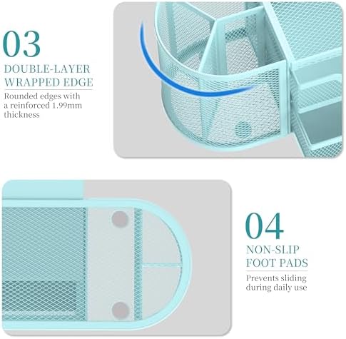 SUPEASY Mesh Desk Organizer, Pen Holder for Desk with 2 Drawers, Blue - Image 6
