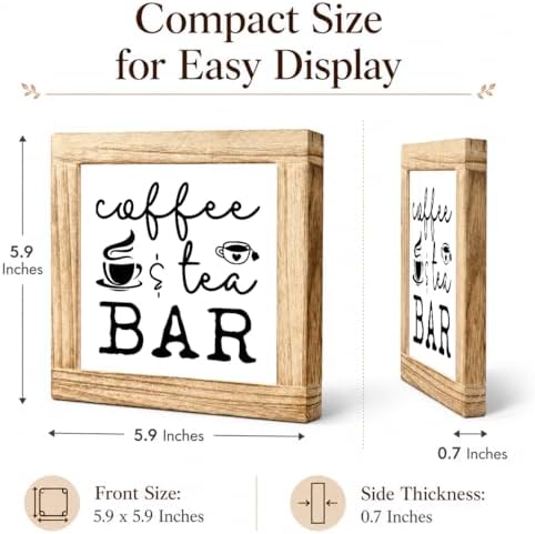 Coffee Tea Bar Sign, Wooden Coffee Bar Decor, Rustic Farmhouse Kitchen Plaque, Beverage Station Shelf Sitter For Countertop Cafe Corner Tea Lover Gift, 5.9 x 5.9 in - Image 2