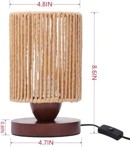 Small Rattan Table Lamp for Bedroom, Boho Bedside Lamp with Warm LED Bulb, Handwoven Wicker Nightstand Lamp for Nursery, Entryway & Dorm, Mini Ambient Night Light with Wood Base (8.6" Tall) - Image 5