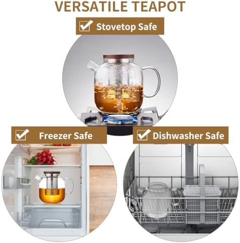 Glass Teapot with Infuser and Lid, 61oz/1.8L Large Borosilicate Glass Tea Pot with Removable Stainless Steel Strainer, Heat-Resistant Handle, Stovetop Safe Tea Kettle for Loose Leaf, Blooming Tea - Image 5