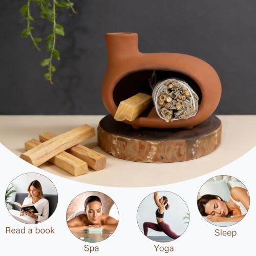 Orange-Red Terracotta Palo Santo Holder, Mini Chiminea Incense Burner - Image 6