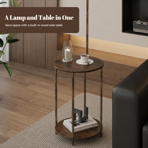 Floor Lamp with Table, 2-in-1 Side Table Floor Lamp with Linen Shade - Image 2