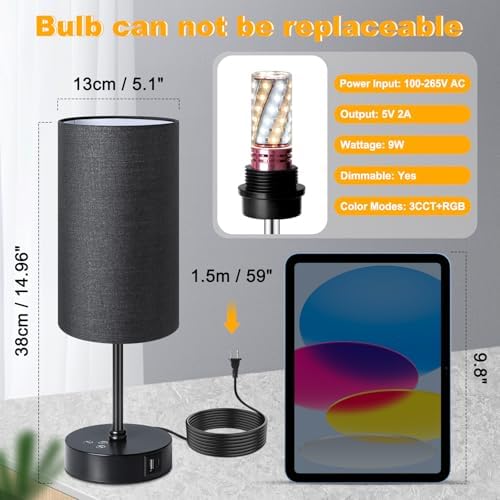 Unicozin Table Lamp with 3 CCT (3000K/4500K/6500K), Stepless Dimmable Bedside Lamp with 7 Color Changing, Modern Nightstand Light with Black Shade for Bedroom, Kids Room, Home, Office - Image 5