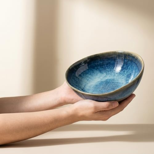 SHENGTIAN 7.9-Inch Blue Reactive Glaze Ceramic Catchall Bowl, Key Dish - Image 6