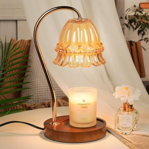 Funistree Flower Candle Warmer Lamp with Timer, Dimmable Candle Lamp Warmer, Christmas Birthday Gifts for Women Mom Her, Housewarming Home Decor, Lotus Wax Warmer for Yankee Candles - Amber Flower by Funistree