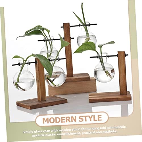 Hydroponic Glass Vase with Wooden Stand, Water Planter - Image 5