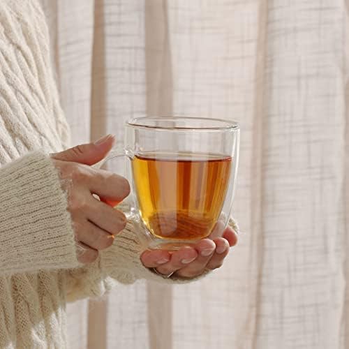 CNGLASS Double Wall Glass Coffee Mugs 12 oz,Insulated Glass Coffee Cups with Handle,Clear Espresso Mugs for Cappuccino,Latte,Tea Bags,Hot and Cold Beverages,Set of 2 - Image 3