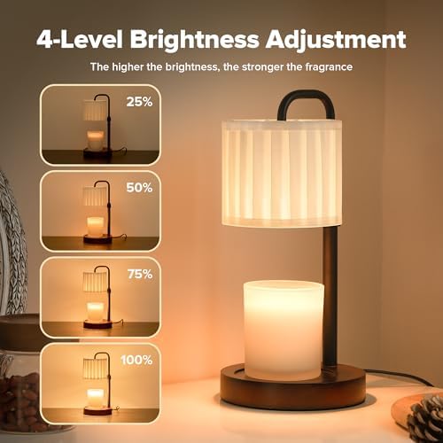 Candle Warmer Lamp with Timer, Dimmable Wax Warmer Candle Lamp for Jar Candle with 2 Bulbs, Christmas Birthday Gifts for Women Mom, Cozy Home Decor for Room, Bedroom, Kitchen-Pleated Fabric - Image 4