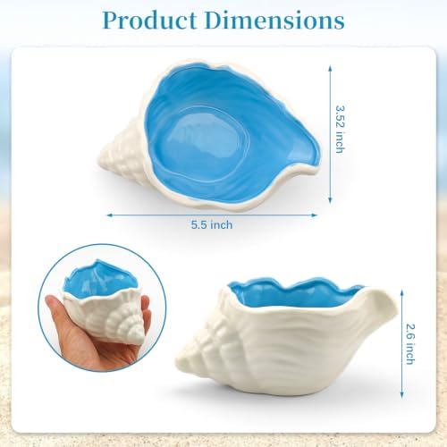 Conch Shell Jewelry Dish Ceramic, Blue Coastal Decor Jewelry Tray, Shell Trinket Dish for Rings Earrings, Ocean Themed Vanity Tray Jewelry Organizer for Bedroom Bathroom Desk, Gift for Women - Image 2