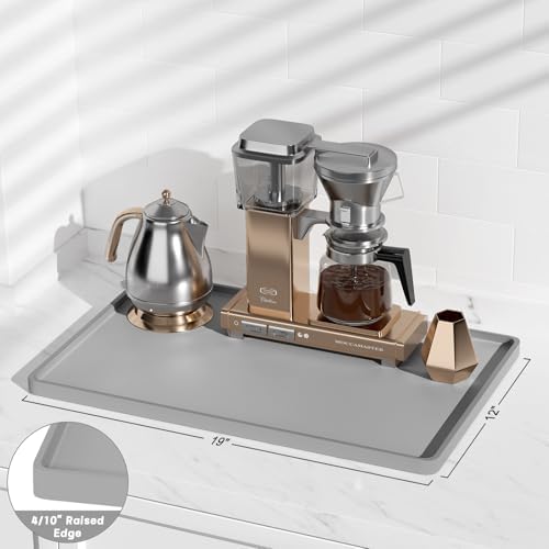 Rnivvi Silicone Coffee Mat, 12" x 19" Waterproof Raised Edge Coffee Bar Mats for Espresso Machine Station Accessories, Heat Resistant Dish Drying Pad for Kitchen Counter, Rubber Bar Decor Pad, Gray - Image 3
