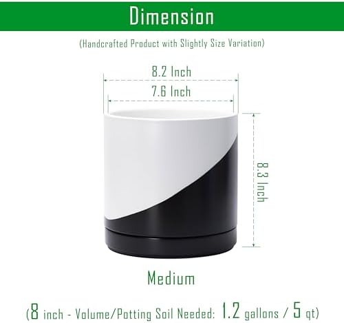 D'vine Dev 8.2 Inch Ceramic Planter Pot, Black White Diagonal, 94-O-D-K - Image 2