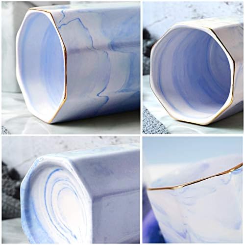 Pencil Holder Cup, Pen Organizer Stand for Desk Cute Marble Pattern Pen Cup Durable Ceramic Desk Organizers for Office Girl Women Adult Teen, Blue Marble - Image 4