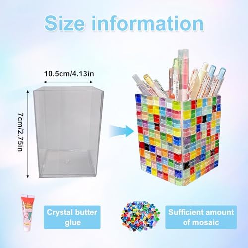 Mosaic Pen Holder Kit, DIY Acrylic Tile Craft Set Creates Desk Organizer, Mixed Color Crystal Pieces for Adults Beginners Home Decor - Image 2