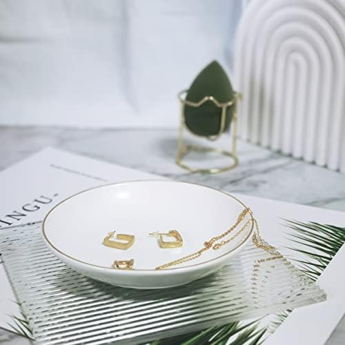 HANKOR 4.75" Ceramic Jewelry Tray, Small Ring Dish Holder Trinket Tray, Catch All Trays for Ring Earring Necklace Key, Christmas Gifts for Women Girls, White - Image 2