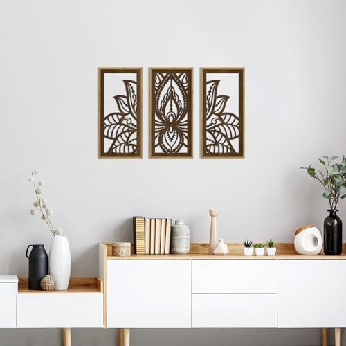 HPNIUB 3PCS Lotus Flower Wall Decor, Mandala Carved Wood Sign for Yoga Room, Spiritual Meditation Wooden Hanging Plaque Home Decor for Living Room Office Bathroom Decoration(8x16Inch) - Image 4