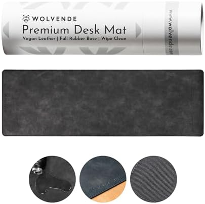 Premium Distressed Faux Vegan Leather Desk Mat | Multifunctional Desk Pad for Home Office | (Black/Grey, 12" x 36") by Wolvende