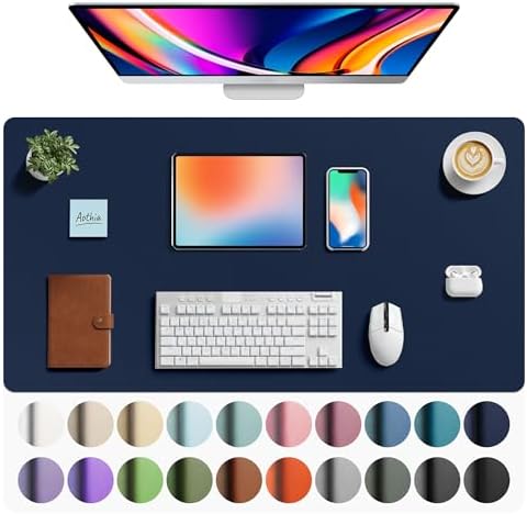 Aothia Faux Leather Desk Mat - Large Mouse Pad, Non-Slip PU Leather Blotter, Waterproof Writing Surface for Office and Home (Dark Blue, 40" x 24") by AothiaSimpleNaturalUnique