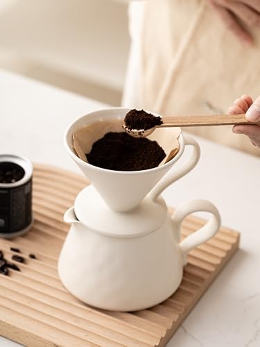 Pour Over Coffee Maker,Ceramic Coffee Maker With 40 pcs Paper Filter，15oz/450ml Ceramic Pour Over Coffee Dripper（Off White） - Image 5