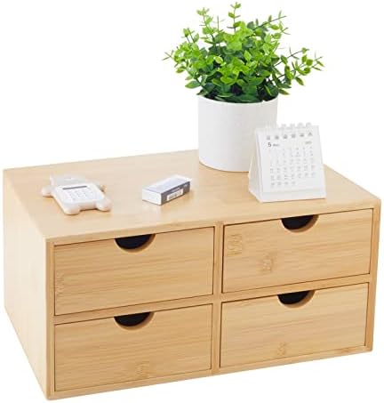 Charmewooden Bamboo Desk Organizer With Drawers Countertop Drawers Counter Storage Box Corner Desk Organizer for Home Office No Assembly Required by Charmewooden