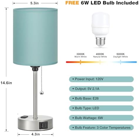 Small Bedside Table Lamp for Bedroom - Desk Lamp with USB Ports for Dorm - Image 5
