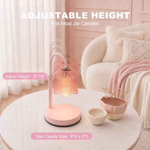 Candle Warmer Lamp with Timer, Pink Modern Candle Lamp for Home Decor, Electric Candle Warmer Lamp, Dimmable Wax Warmer for Jar Candles, Gift Box Included - Clear Pink - Image 2