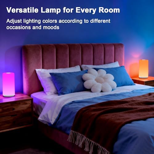 Touch Bedside Table Lamp, [RGB Mode] 3 Way Dimmable Warm White Lights for Bedroom, Multi-Color Smart Nightstand Lamp Desktop LED Lamp for Living Room Home Gifts - Image 5