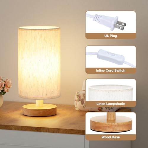 Fenmzee Small Lamps Set of 2 (Cream Shade - Wood Base, 9" Inline Control) - Image 5