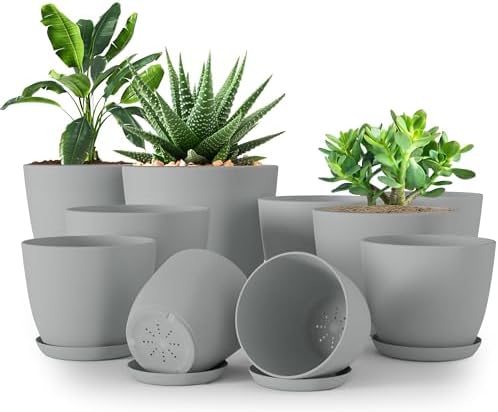 Plant Pots Indoor with Drainage, 10 Pack Multi-Size Planters Set, Grey by UTOPIAHOME