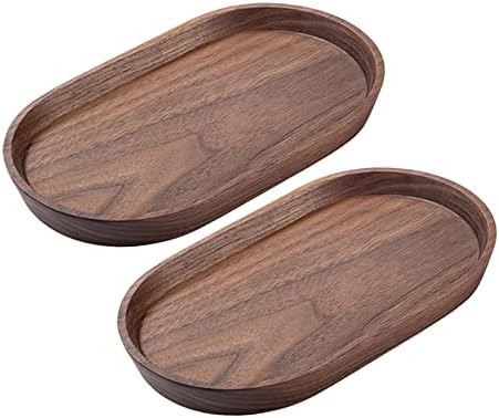 Vandroop Walnut Wooden Mini Serving Tray Set of 2, Tea&Coffee Table Tray by VANDROOP