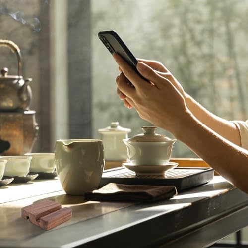 Wood Phone Stand, Portable Square Dual-Slot Mobile Phone Holder Countertop Desk Wood Cellphone Organizer for Kitchen Bathroom Office Accessory - Image 5