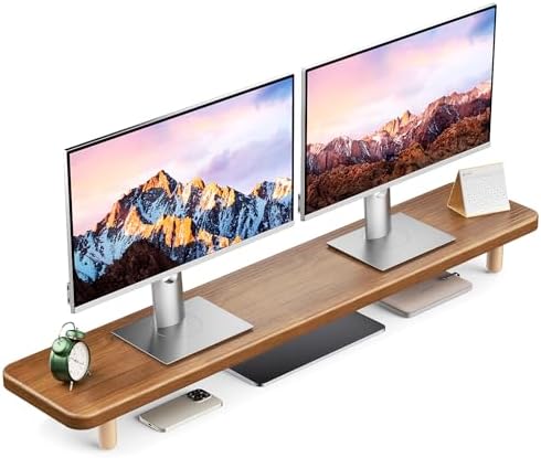 Dual Monitor Stand Riser, 39 Inch Extra Long Wooden Desktop Monitor Riser with Storage for 2 Monitors Ultra Strong Desk Shelf Organizer Riser Ergonomic for 2 Screens/Laptop/PC/TV/Printer (Walut brown, 39inches) by NestNeatHome