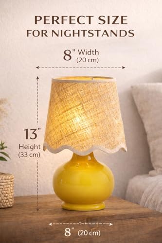 Benton Ceramic Table Lamp with Fabric Shade – 13" Bedside Accent Lamp for Bedroom, Living Room & Nightstand (Yellow) - Image 3