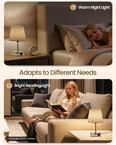 Small Bedside Table Lamp, Touch Dimmable Table Lamp with USB Ports, Nightstand Lamp with a Stepless Dimming LED Bulb, E26 Base, for Bedroom, Study, Desk, Glossy Gray and Gray PSH16TL05 - Image 4