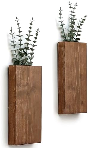 2 Pack Wood Wall Planter Vase for Greenery and Dried Flowers (Walnut) by GRIDFORTE