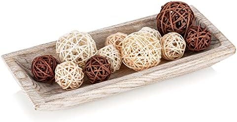 Hanobe Solid Wooden Decorative Bowl for Coffee Table Entryway Decor, White by Hanobe