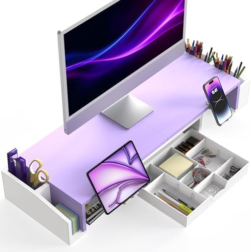 Simple Houseware Desk Dual Monitor Stand Riser with Drawer, Purple - Image 2