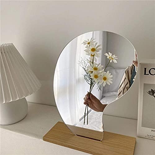 Acrylic Makeup Mirror for Desk with Stand Aesthetic Desk Decor Vanity Mirror Frameless Table top for Bedroom,Living Room and Minimal Spaces Room Decor (Bean) by GUOJOZO