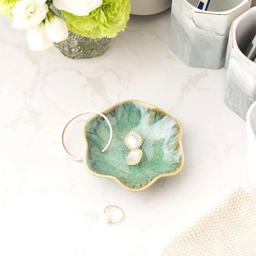Ceramic Leaf Trinket Dish - 4-Leaf Clover Ring Holder & Lotus Jewelry Tray, Elegant Decorative Gift for Women (Pink+Green) - Image 3