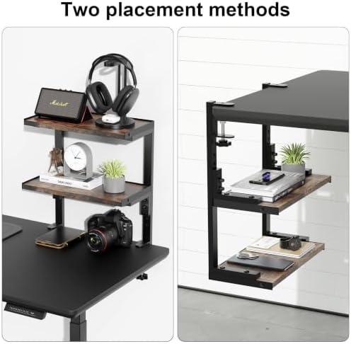 Spacrea Clamp on Desk Shelf, 2 Tier Office Desk Shelves Organizer, Wood Desktop Supplies Storage Rack, Desk Organizers and Accessories (Wood) - Image 4