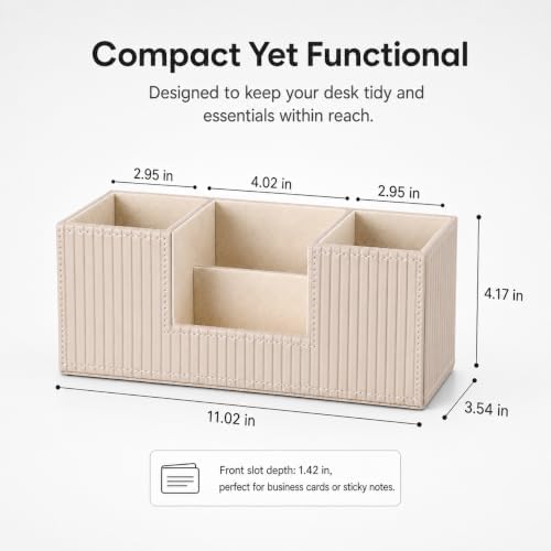 GORESE Pen Holder for Desk, Leather Small Desk Organizer for Office, Beige - Image 3