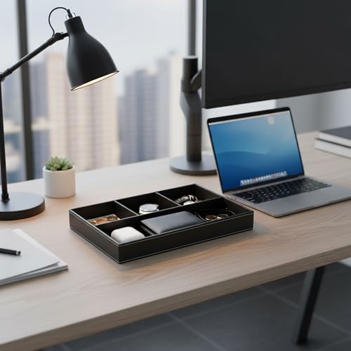 Leather Valet Organizer Nightstand & Dresser Storage Tray (Black) - Image 4