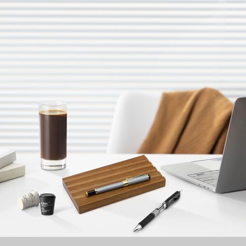 MAYJOYDIY Wooden Desk Pen Pencil Tray 4 Fountain Pen Holder Minimalist Valet Tray Pencil Case Organizer Suitable for School, Home, Office Desktop Office Art Accessories (Coconut Brown) - Image 5