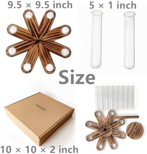 Plant Terrarium Propagation Stations, Clear Glass Flower Vases, Wooden Stand Retro, Hydroponics for Home Office Decoration, Dining Table Centerpiece - 8 Glass Tubes Vases - Image 5
